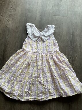 cupcakes & cashmere Pink and Yellow Striped Dress with White Peter Pan Collar